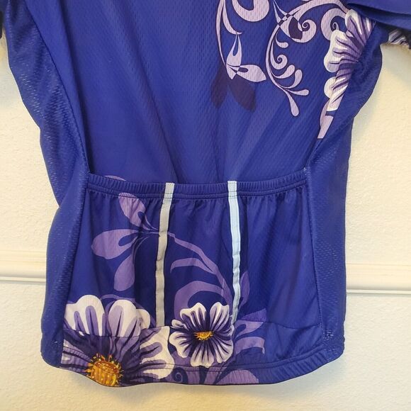 Ladies short sleeve cycle jersey by WeimoMonkey XL Floral Purple Hawaiian Pocket - Picture 10 of 15